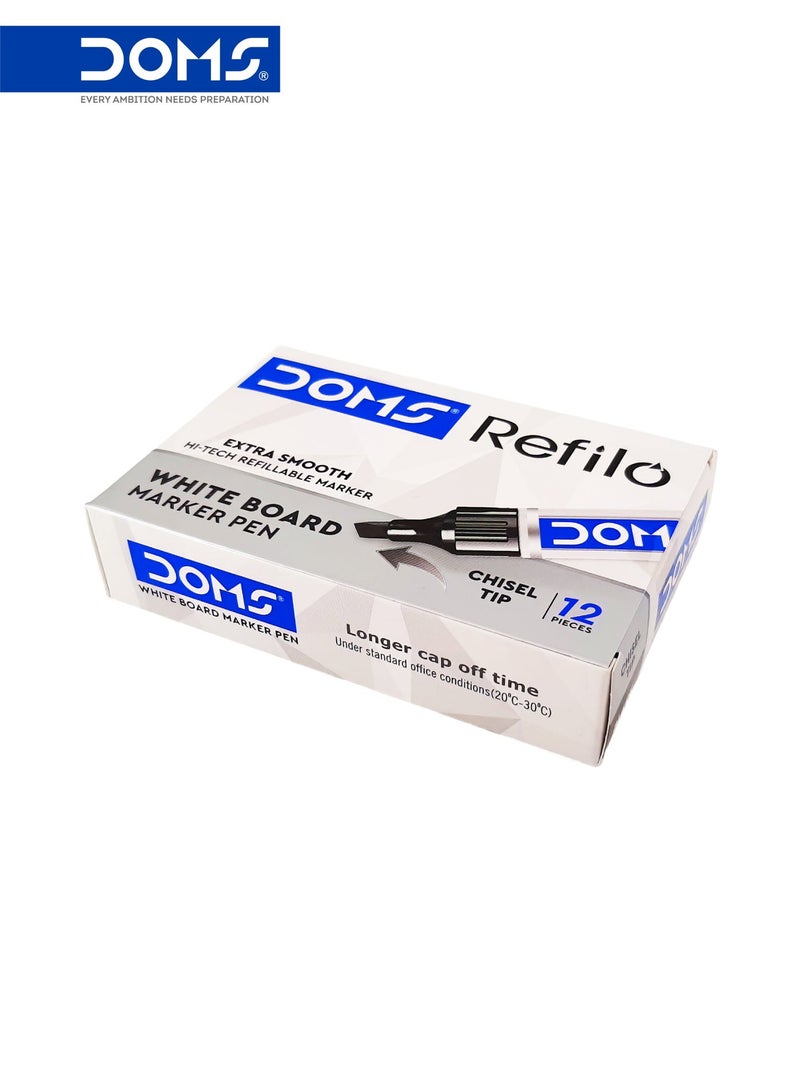 DOMS Whiteboard Marker Pen, Chisel Tip, Black Ink, Refillable, Pack of 12 - Image 3